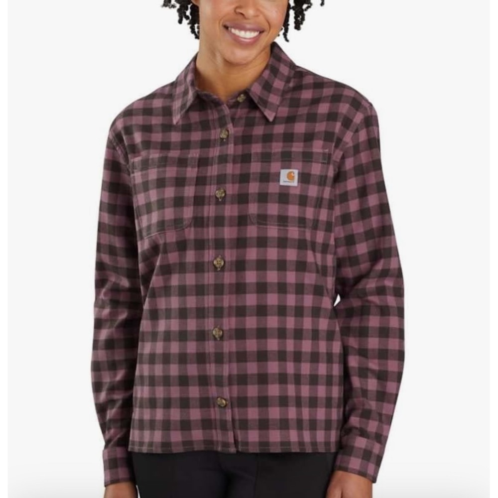 Carhartt Rugged Flex Womens Plaid Flannel Shirt Loose Fit Purple Medium M